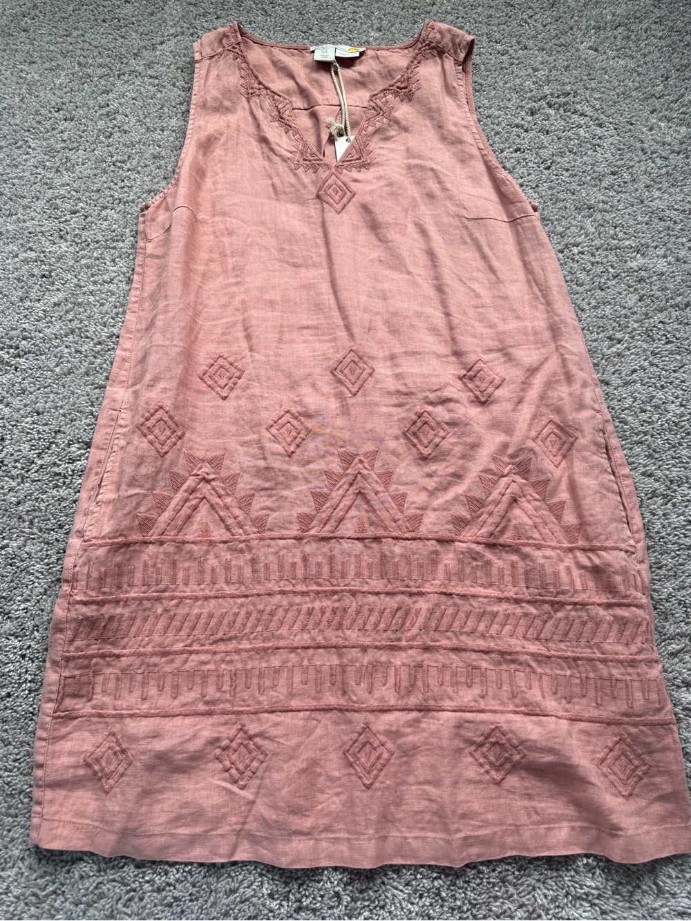 Boho Embroidered Sleeveless Linen Dress - Dusty Rose